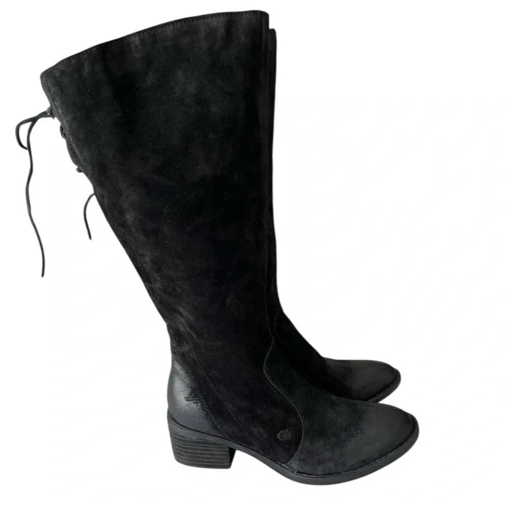 Born Cotto Tall Suede Leather Riding Boots Black Size 9.5 Wide Calf NEW NWT